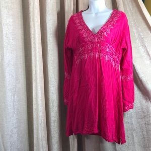 Cejon Hot Pink Boho Embroidered Dress Large